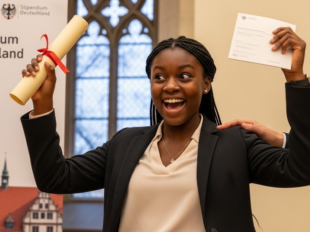 A young lady excited about receiving a scholarship to study in Germany